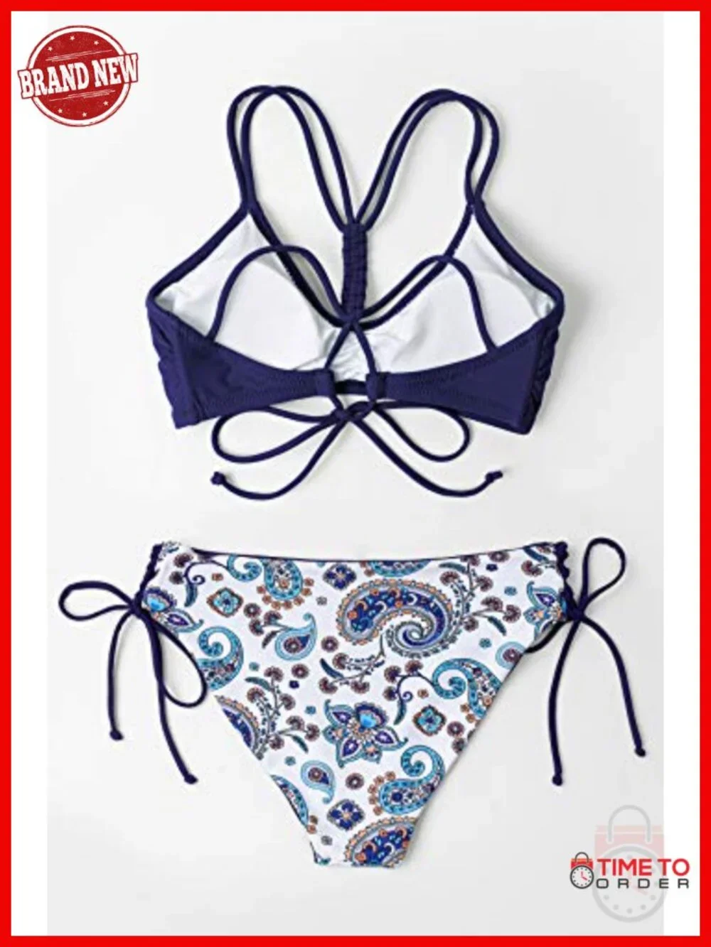 2 Piece Bikini Set with Back Braided Straps and Reversible Bottom